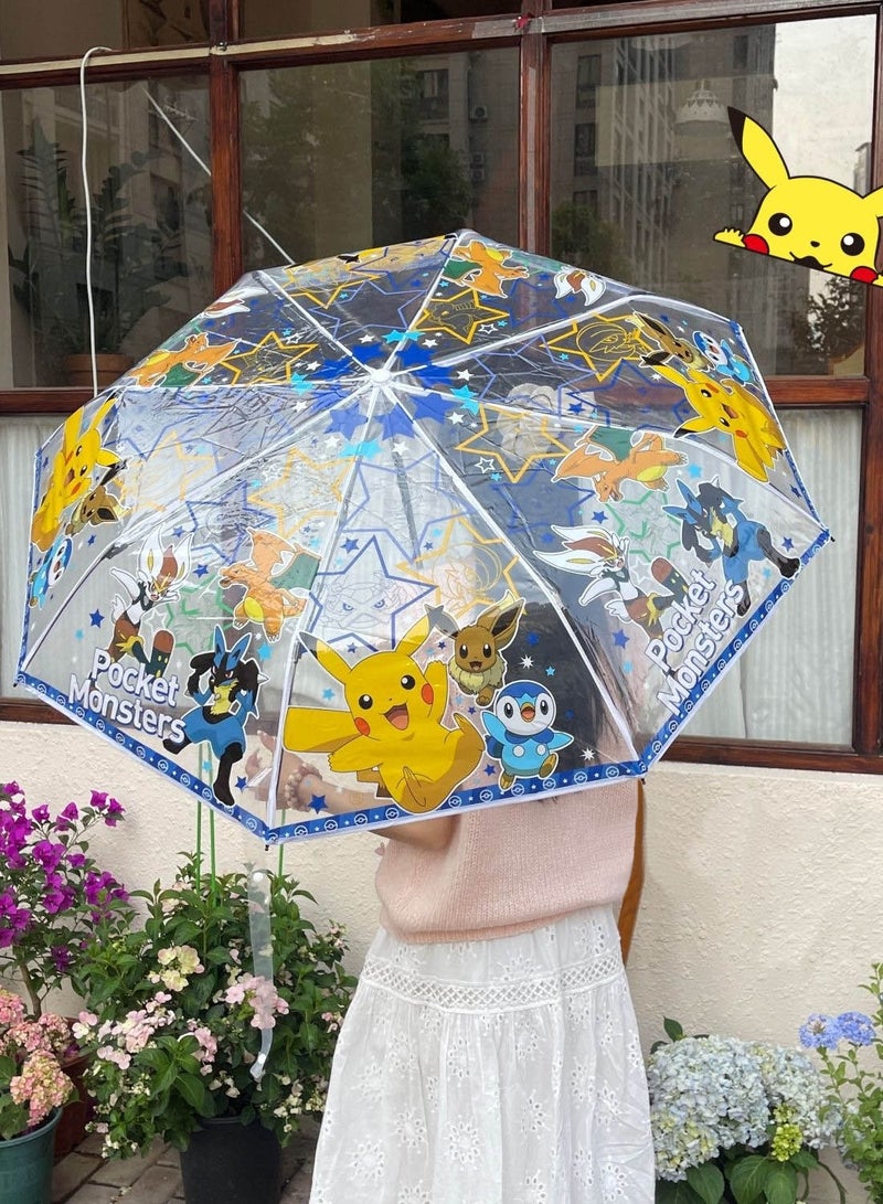 مظلة أوتوماتيكية شفافة بنمط بيكاتشو بتصميم كرتوني، مظلة ثلاثية الطي، مظلة قابلة للطي، مظلة للأطفال للجنسين - Image 2